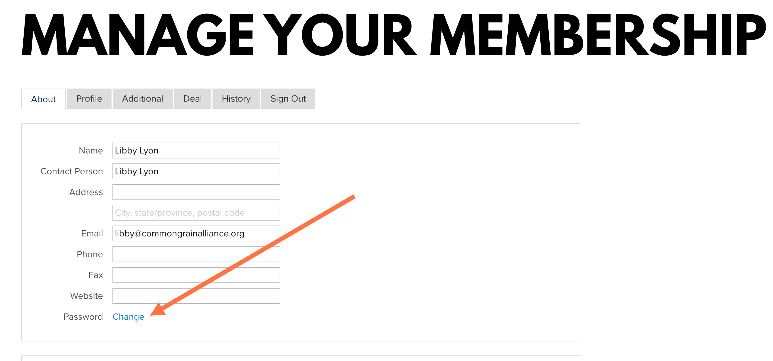 Under the About tab, click on Change