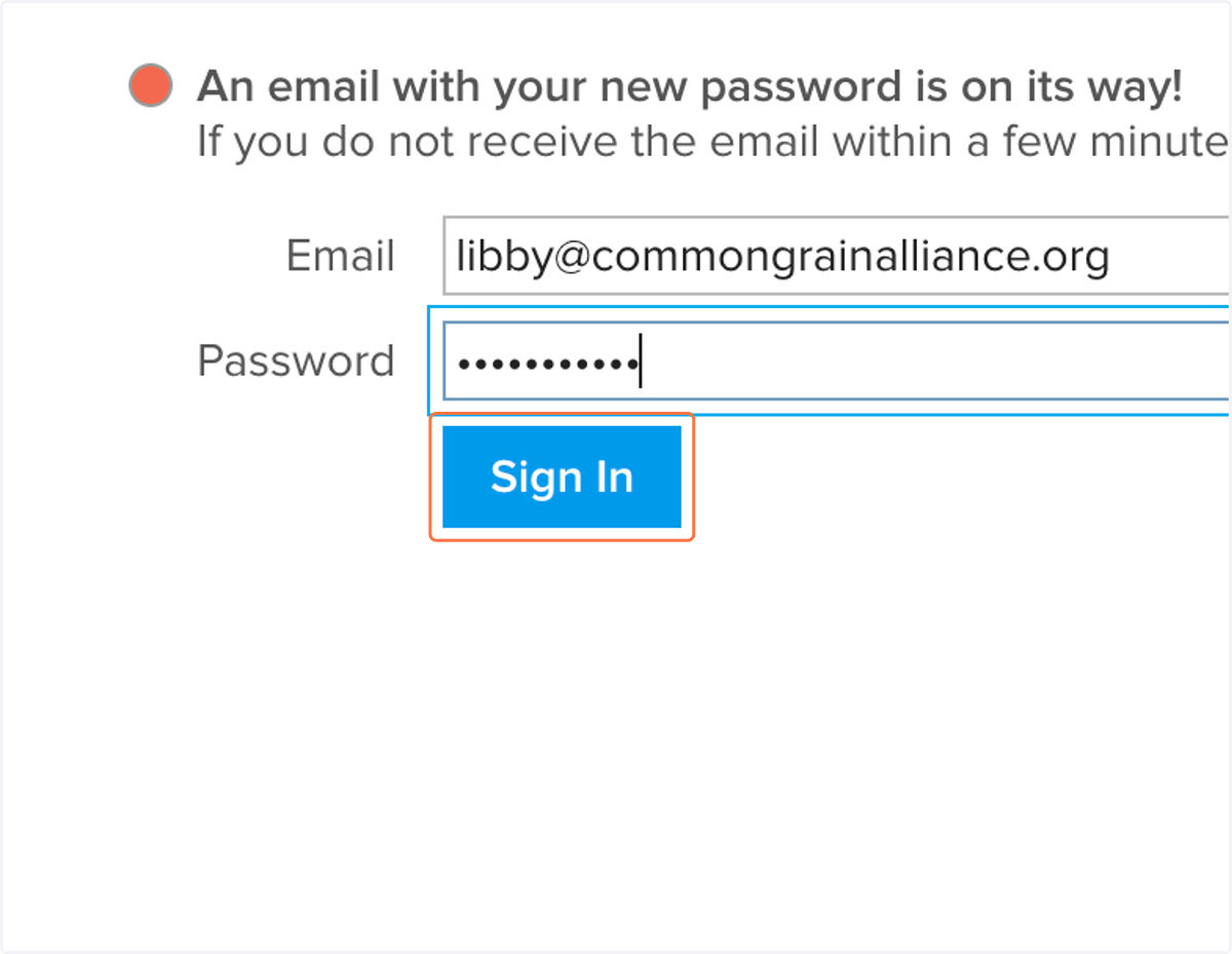 Type in your new password and click on Sign In