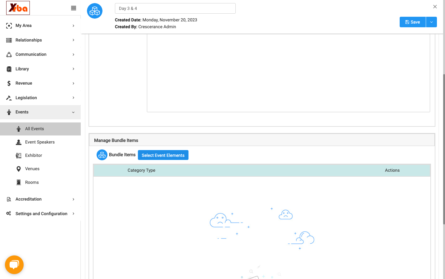 Click on Select Event Elements to add elements from the days to the bundles.