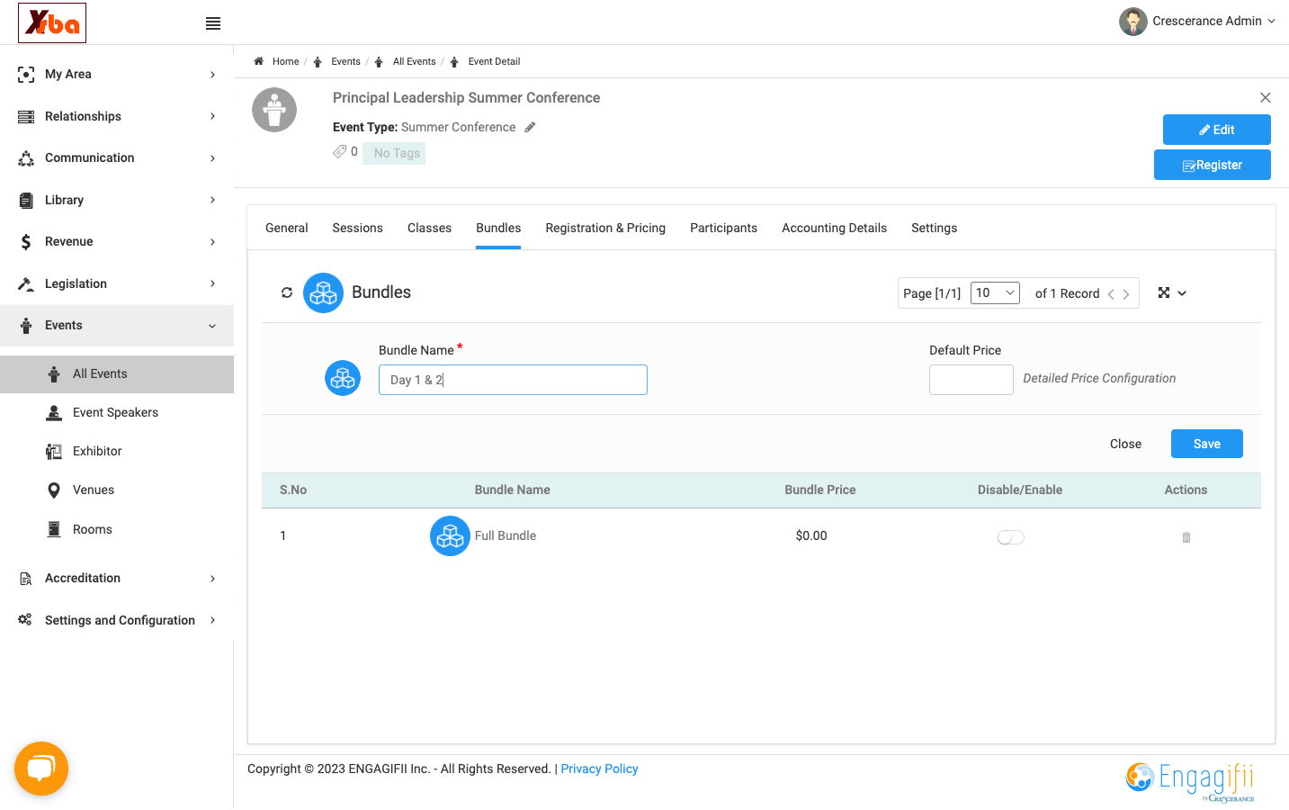 You may want to have a bundle by days or a combination of days. In this example I am combining "Day 1 & 2"
