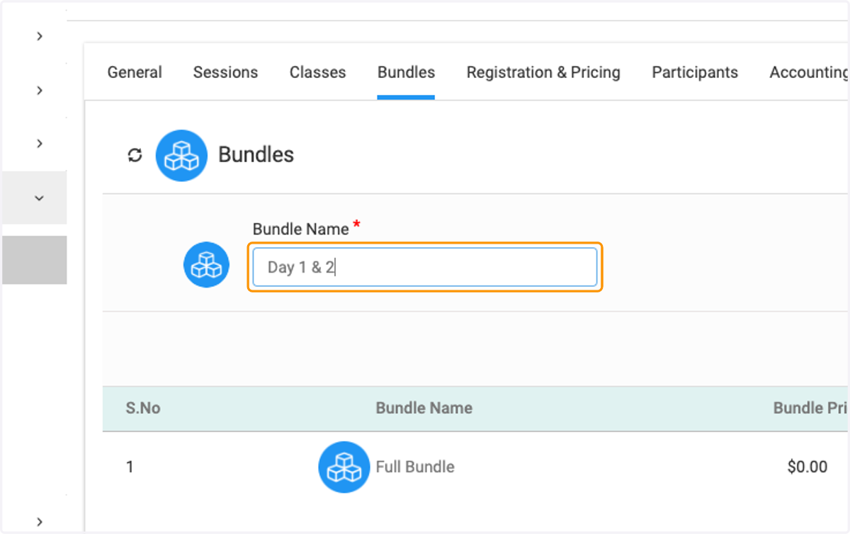You may want to have a bundle by days or a combination of days. In this example I am combining "Day 1 & 2"