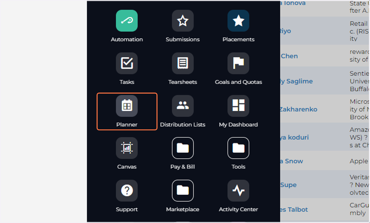 Click on Planner
