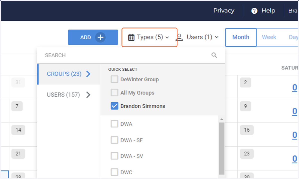 Click on Types