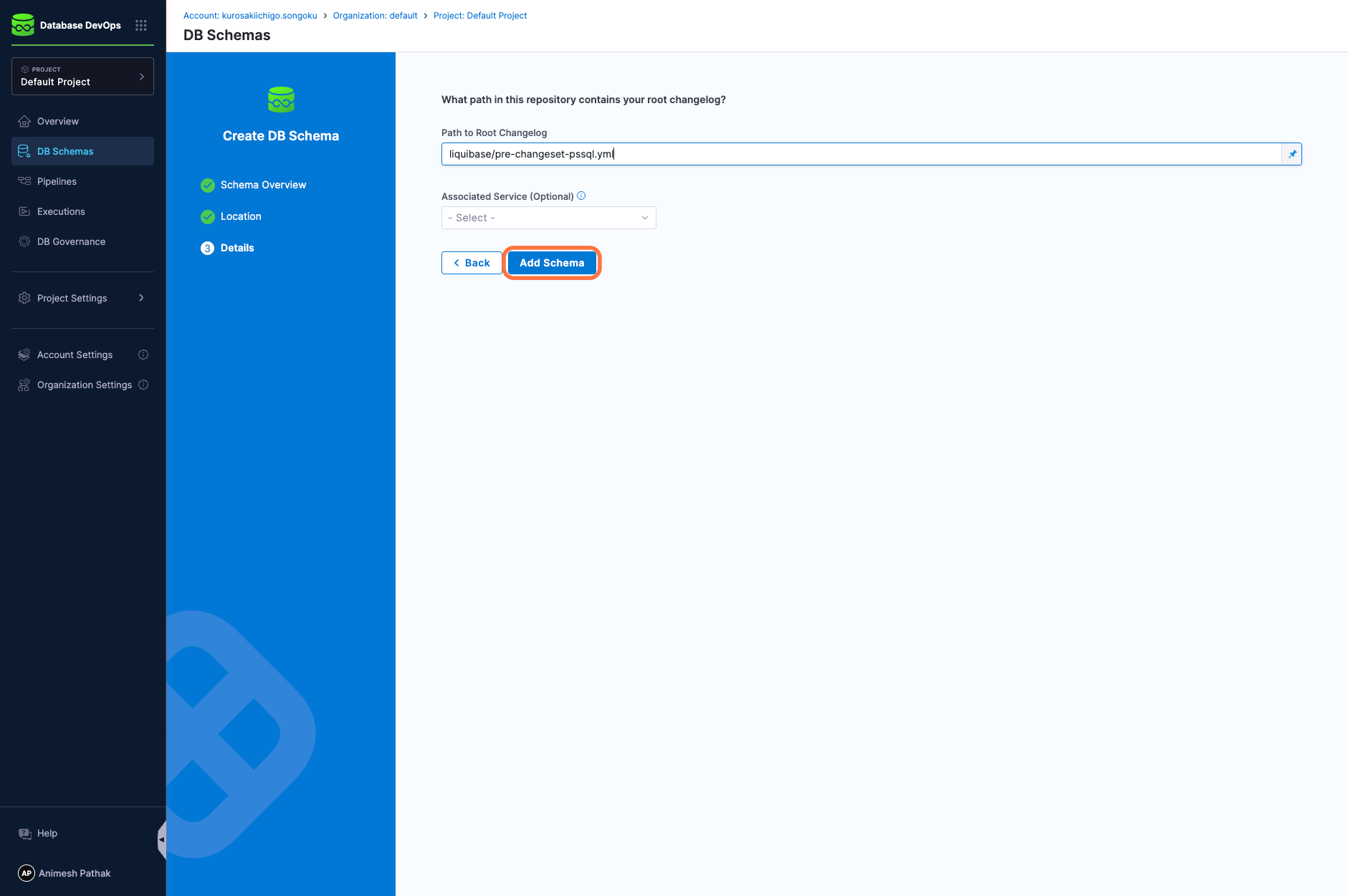 Add the path for Liquibase Changelog