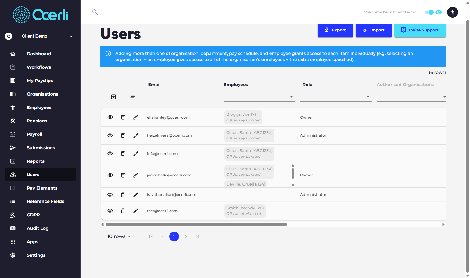 Once the upload has been processed successfully your employee's invitation emails will be sent and they'll be able to login straight away. You can view your newly created users in the list of accounts displayed on the users page.