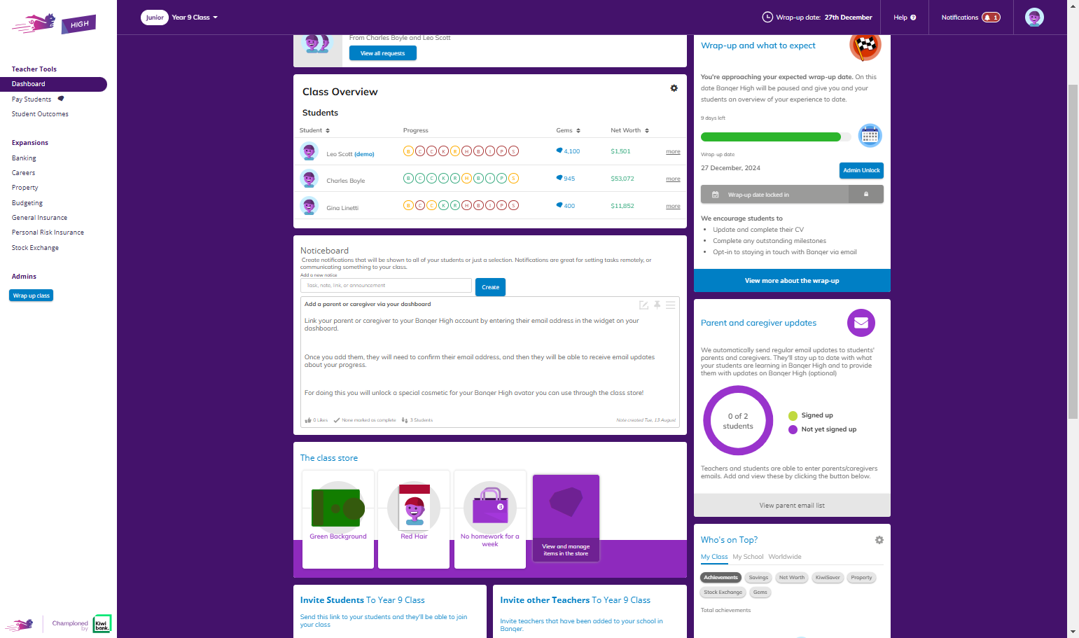 Navigate to your Parent and Caregiver Updates section, you can see here how many of your students have signed up their parent/caregiver's email address for updates.