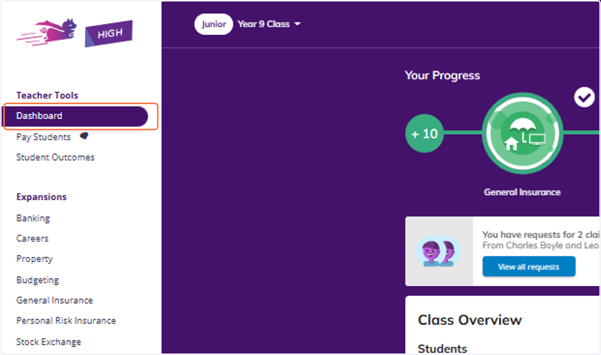 Click on Dashboard