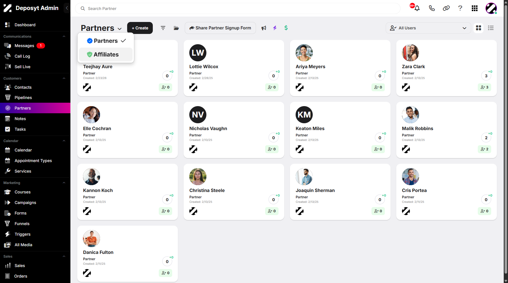 Step 1: Hover over the Partners dropdown menu and click Affiliates to continue.