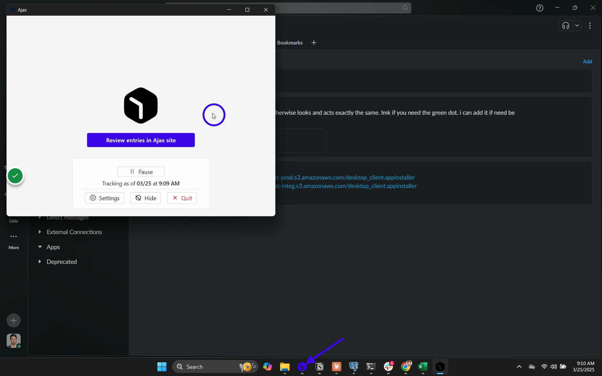 If you don't see Ajax open up after clicking "Open Ajax" in your browser, open it in your dock!