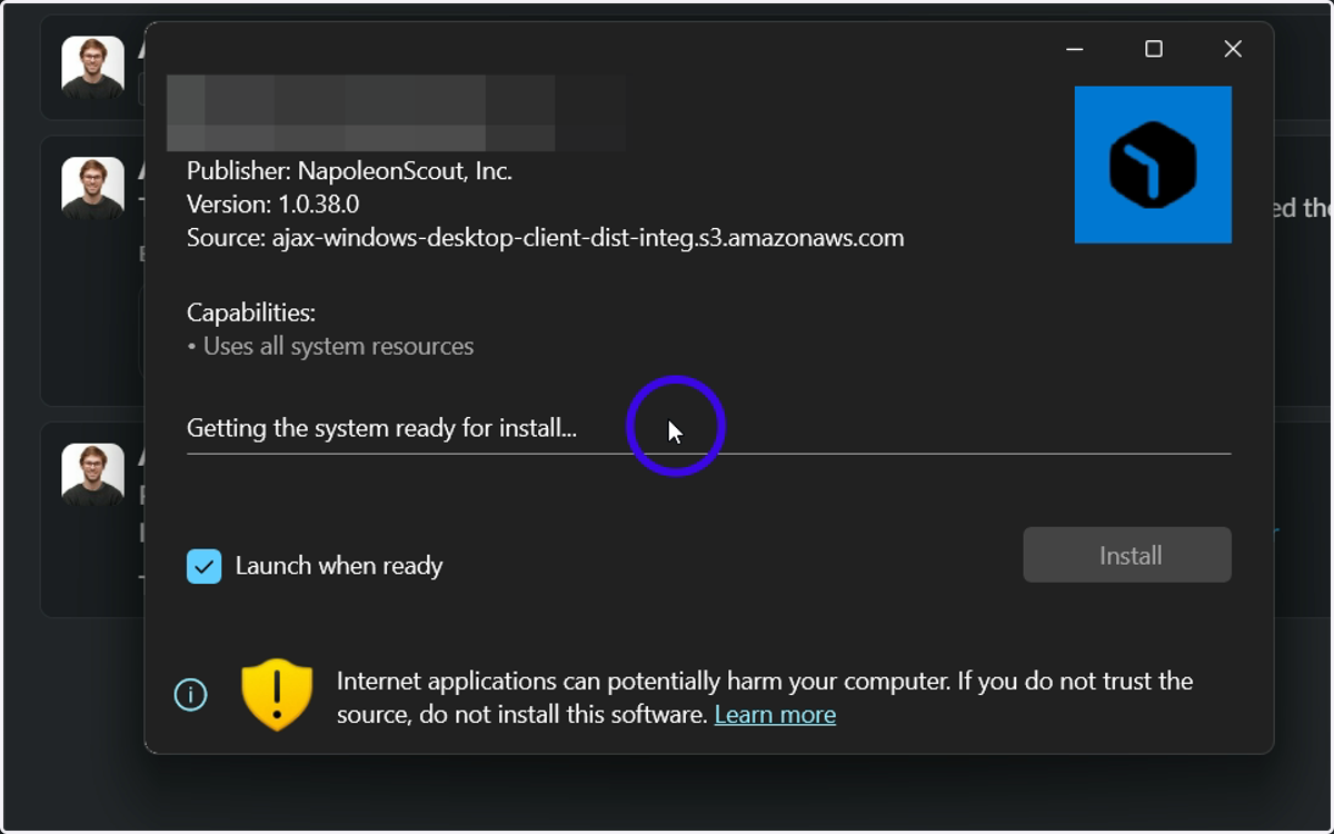 The installation will take 5-15 seconds on most computers