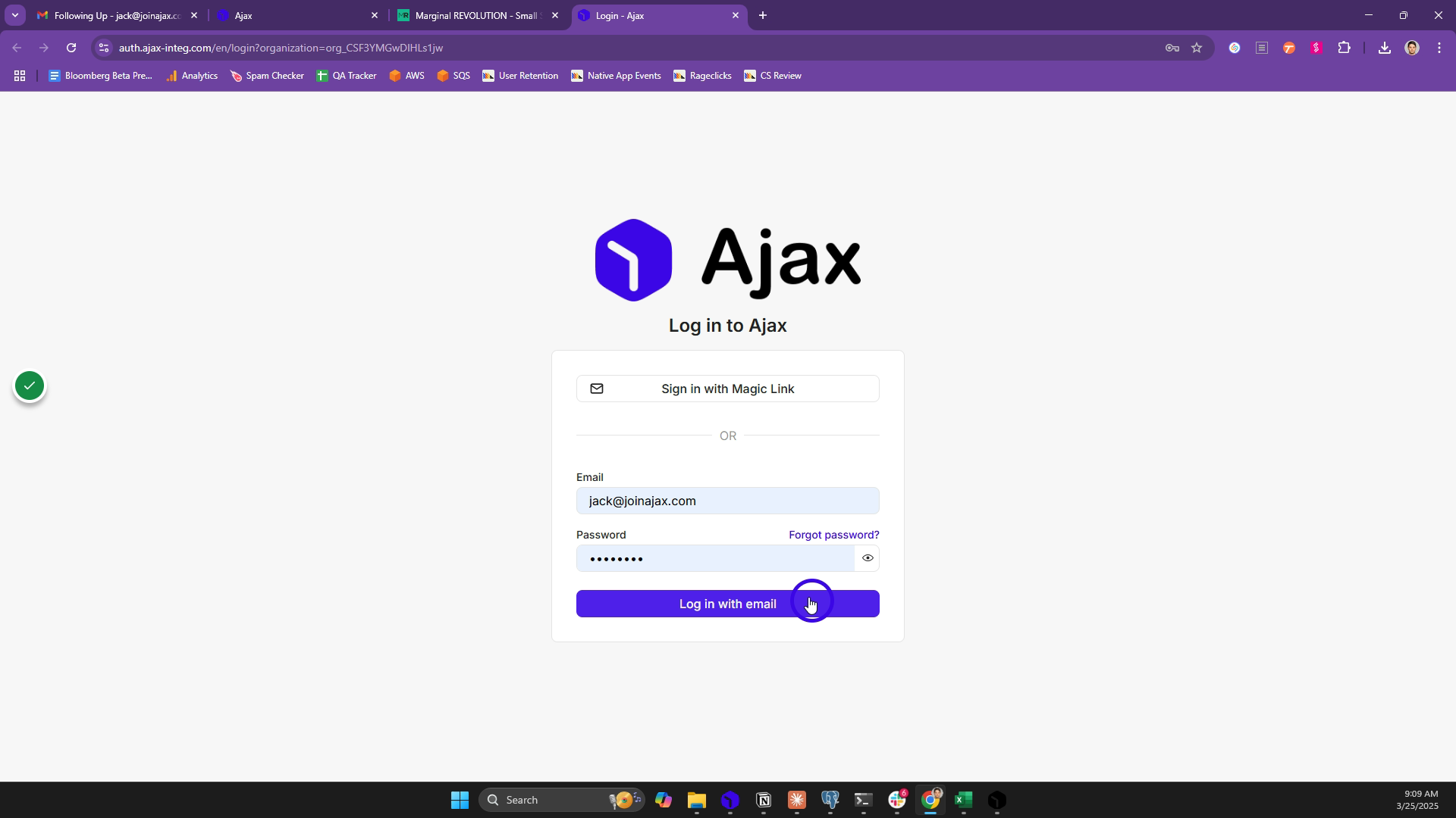 You may need to log into your Ajax first