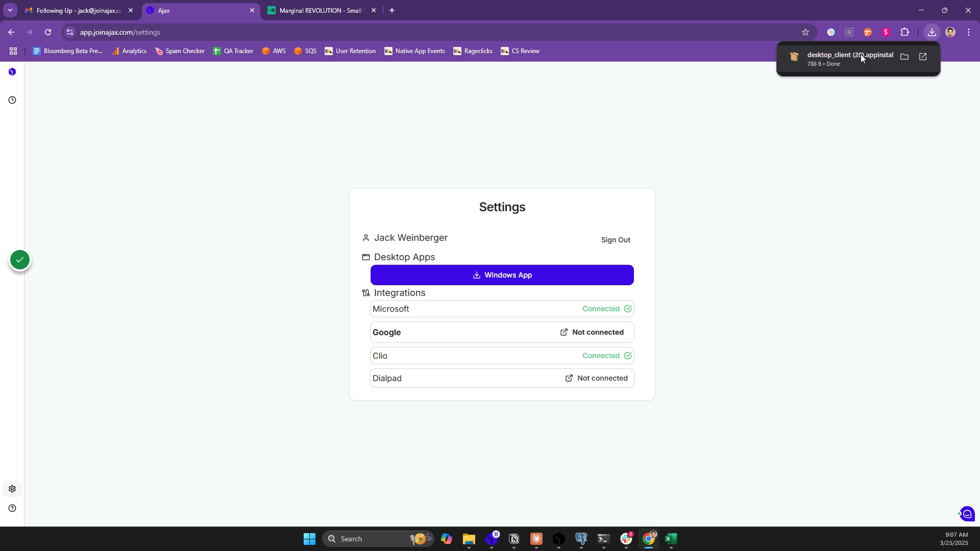 In the downloads folder (top-right of your browser), you'll see an a file called something like desktop_client desktop_client.appinstaller. Double-click it to start the installation!