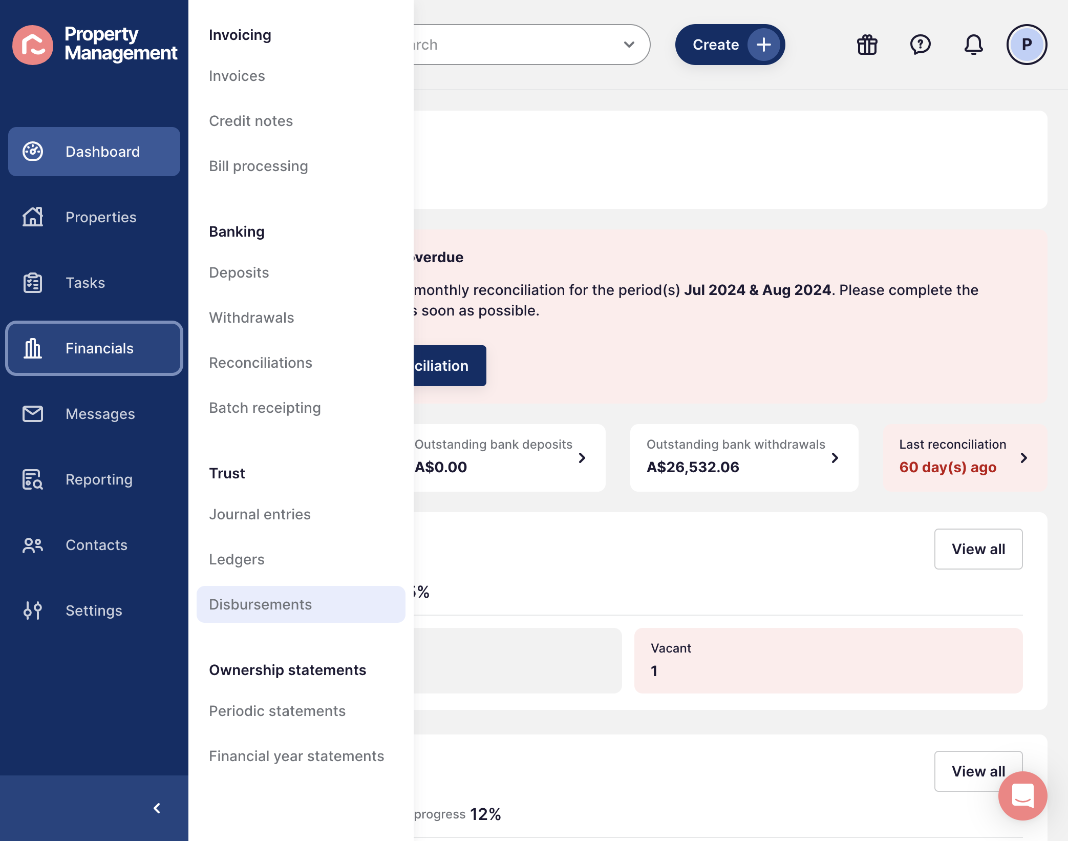 Click on Disbursements