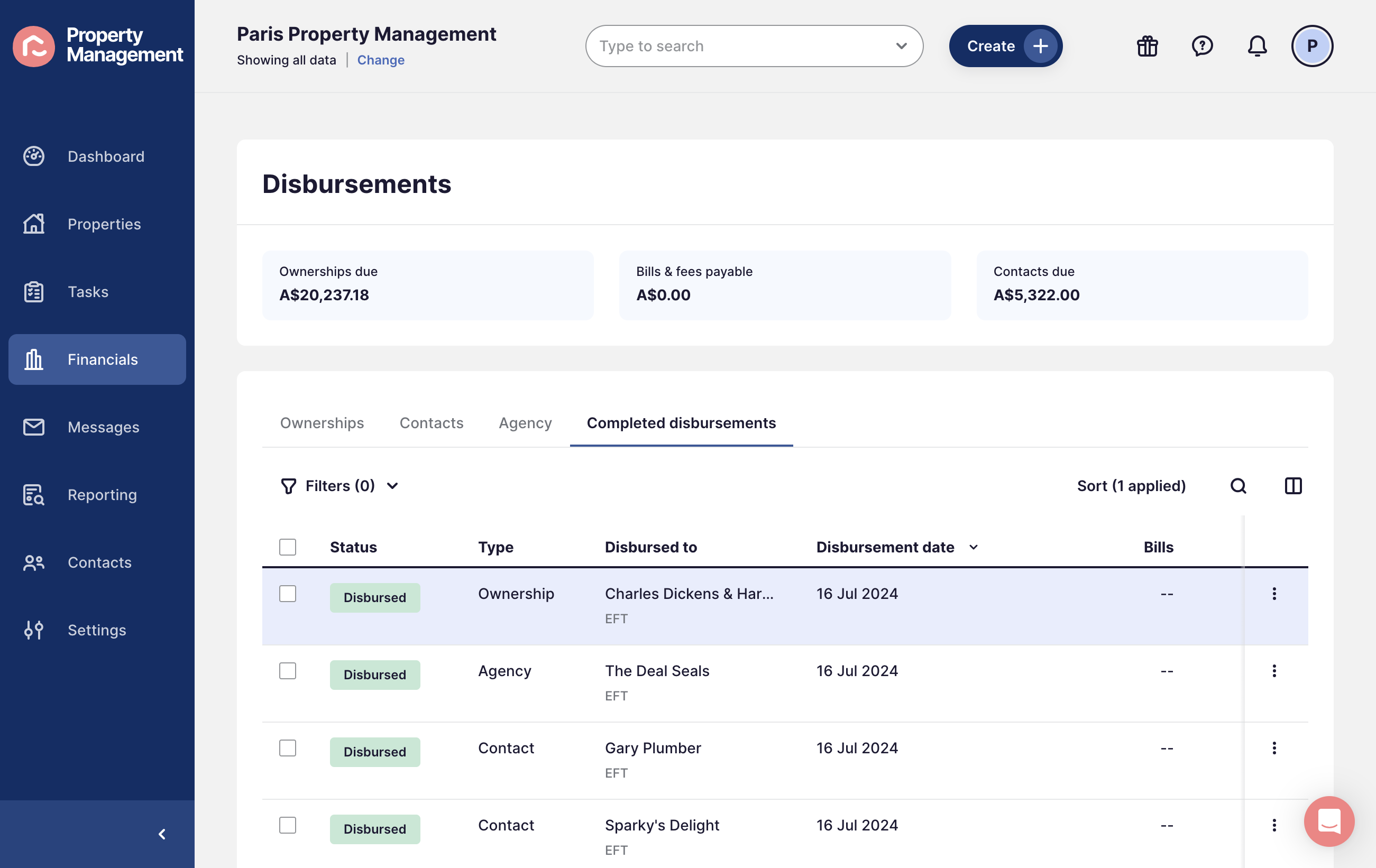 Click the three dots next to the disbursement you wish to download