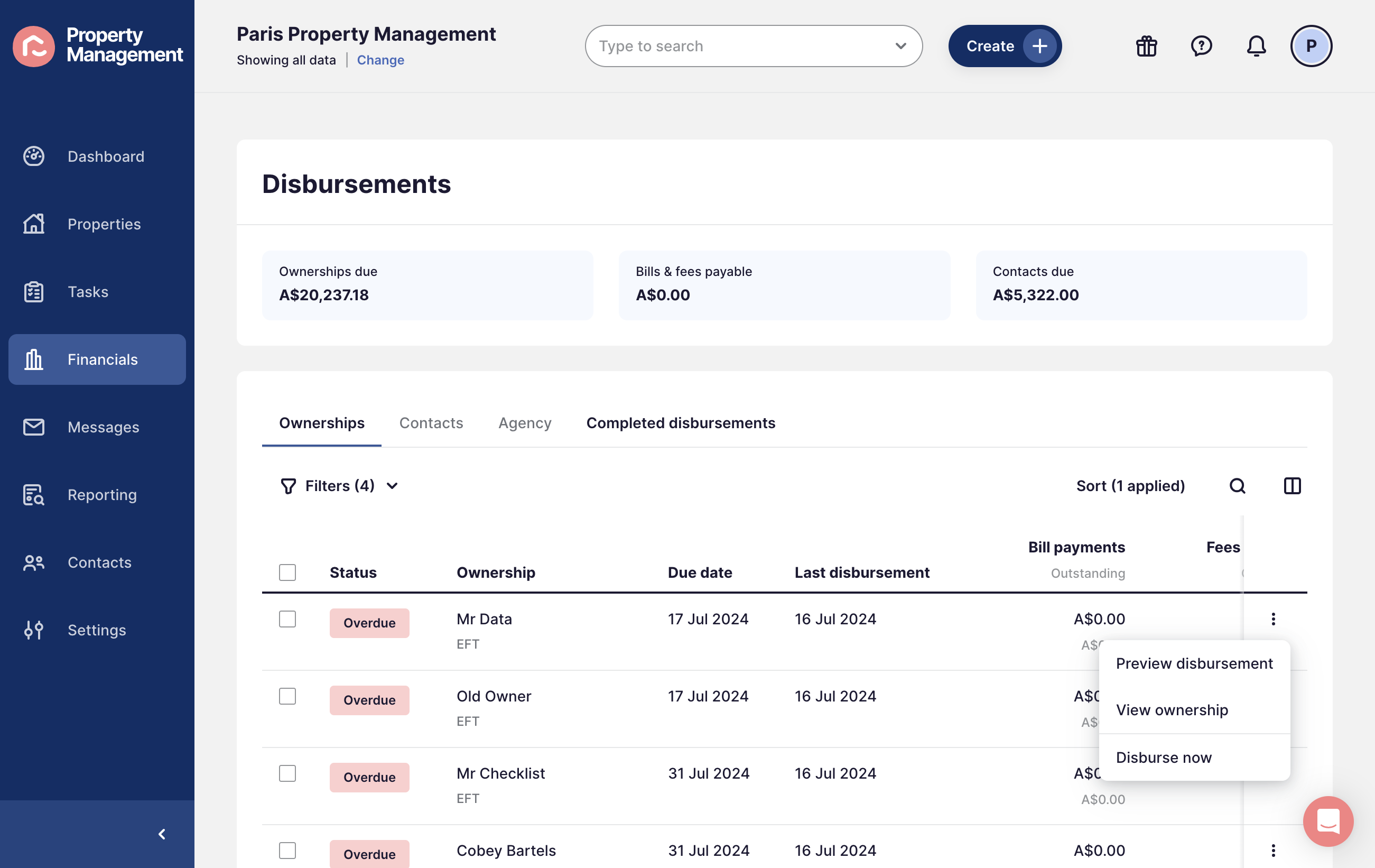 Tab across to Completed disbursements