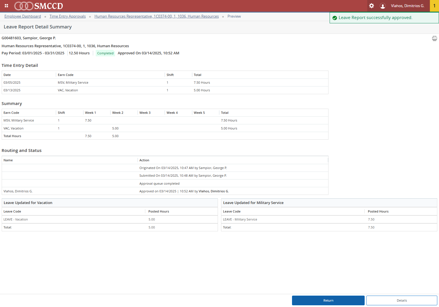 Once approved, click on "Return" to go back to your organization's pending approvals.