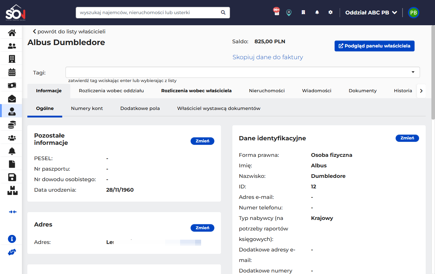 Z poziomu karty właściciela przejdź do zakładki "Rozliczenia wobec właściciela"