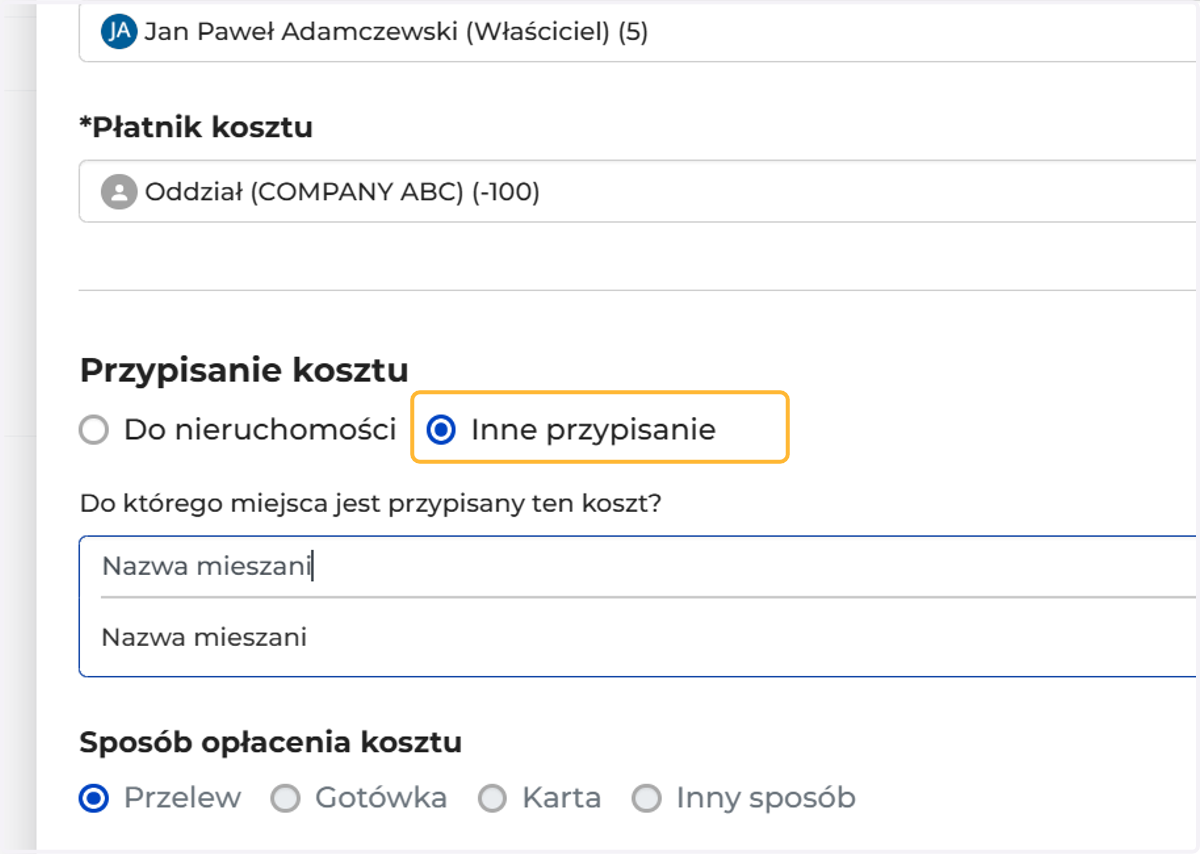 Przypisanie wybierz "Inne"