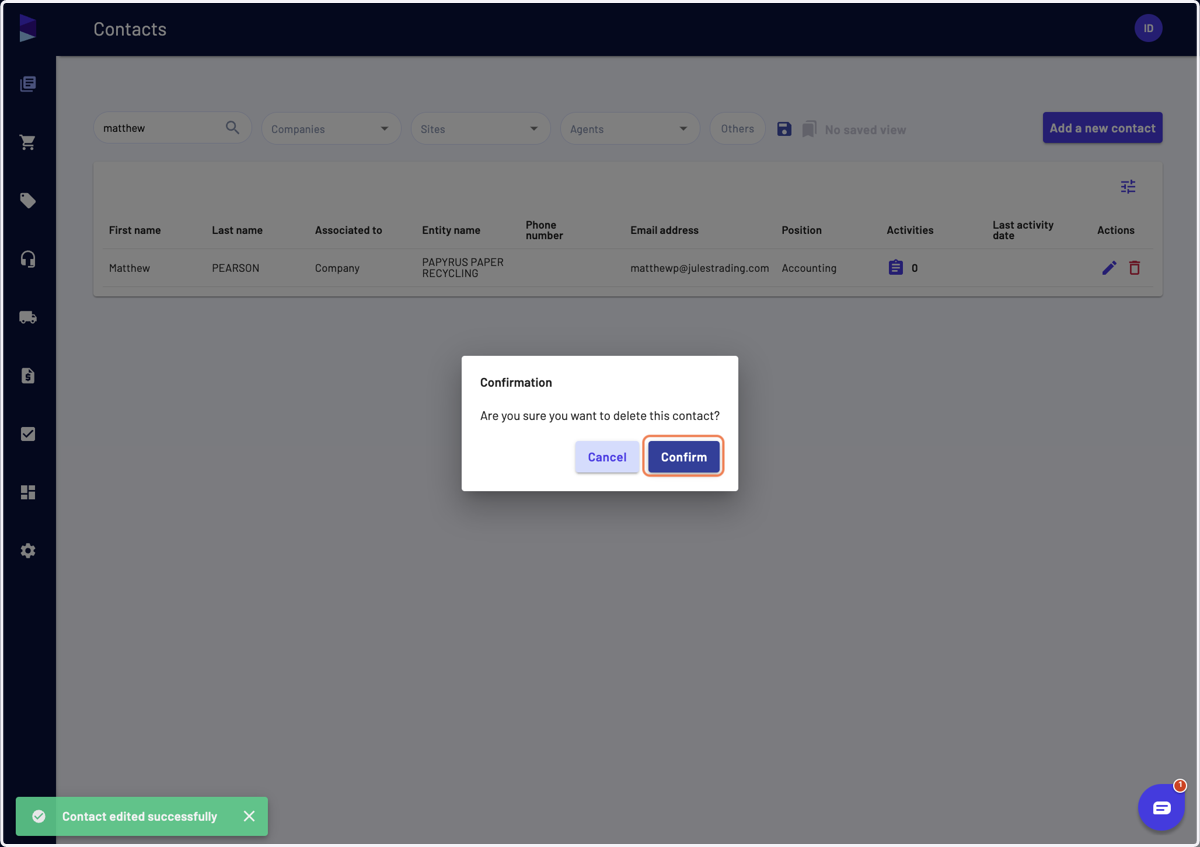 Click on "Confirm" to confirm your action