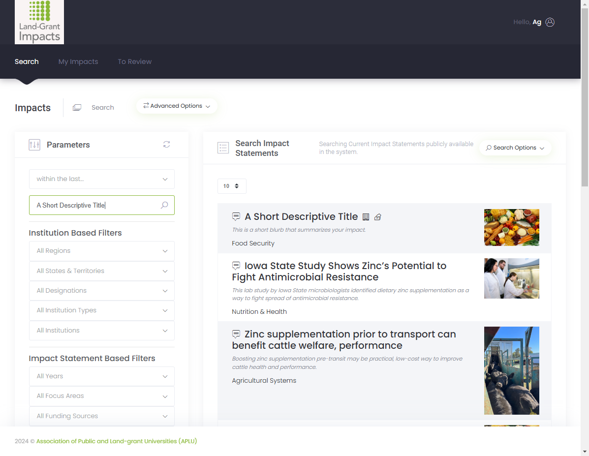 Search for your impact statement.