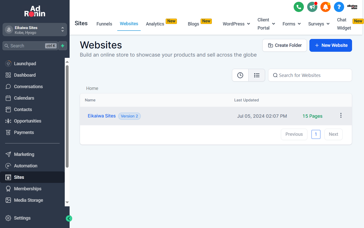 Choose the website you want to edit