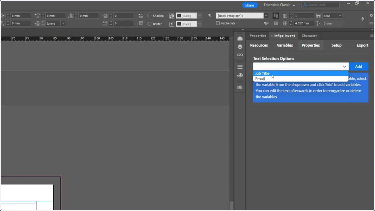 Select the variable you wish to insert as a placeholder