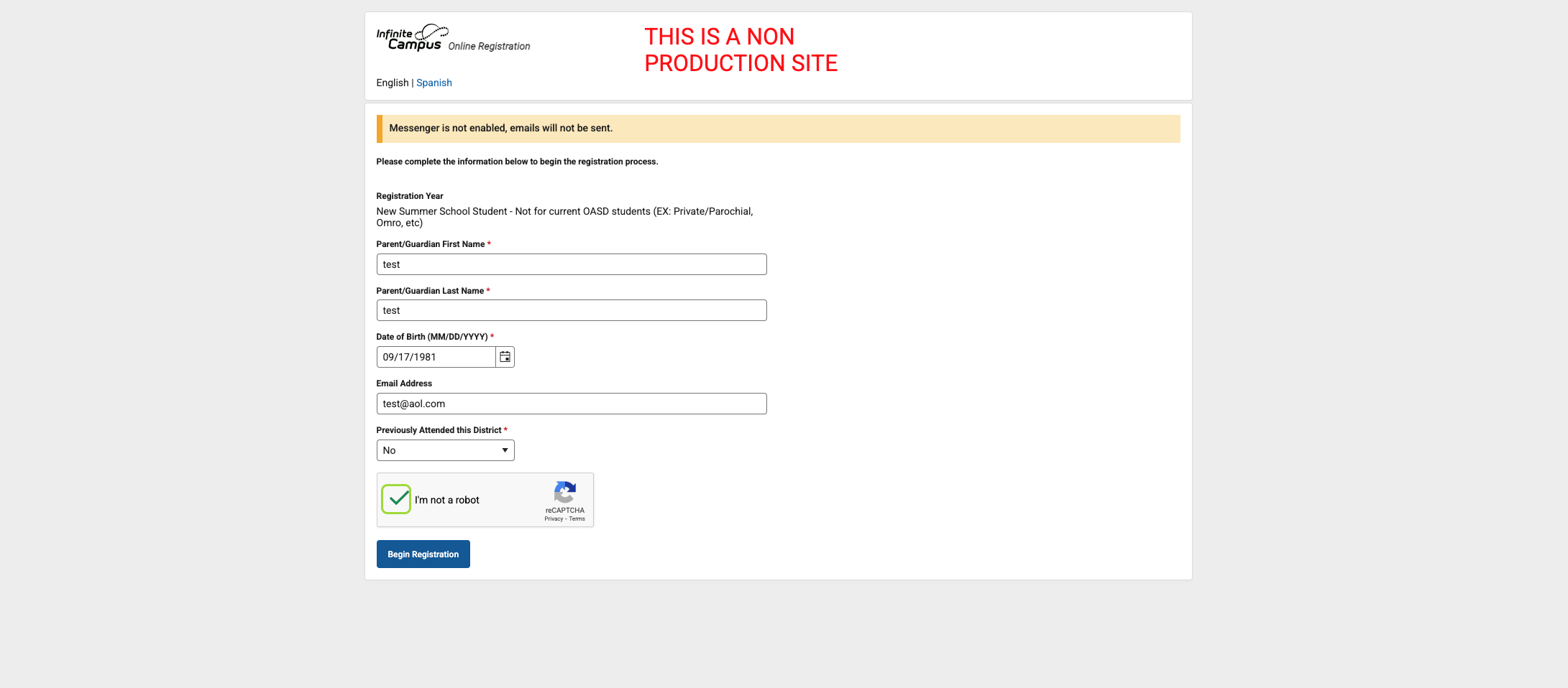 Click on Begin Registration