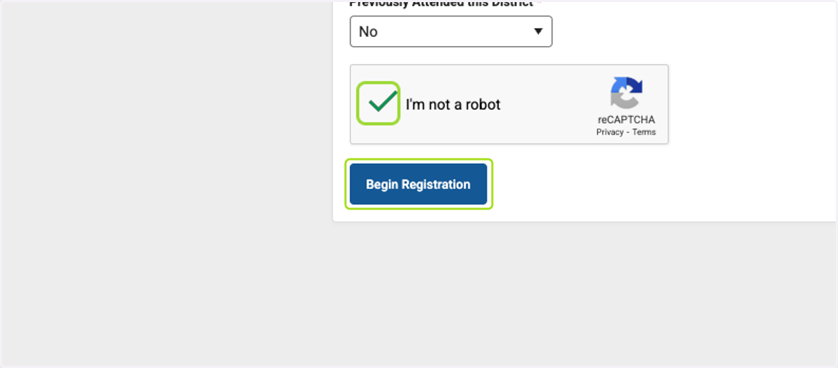 Click on Begin Registration
