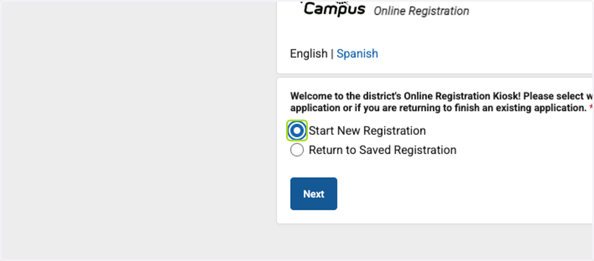 Select Start New Registration