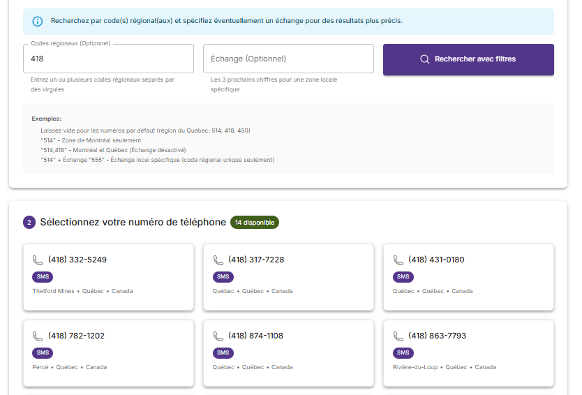 Click on Sélectionnez votre numéro de téléphone…