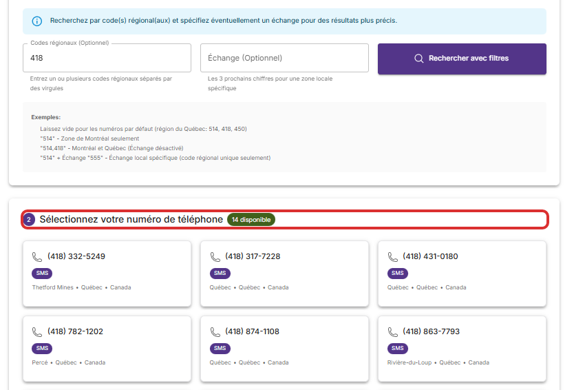 Click on Sélectionnez votre numéro de téléphone…