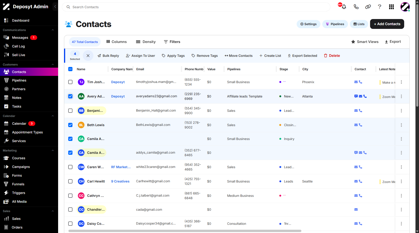 Step 4: Or manually select specific contacts by clicking the checkboxes next to their names.