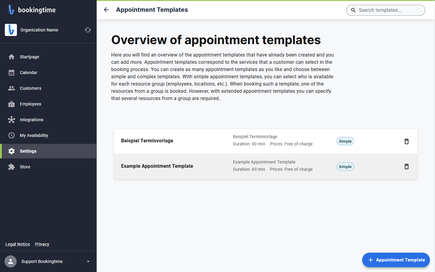 Choose the appointment template you want to configure
