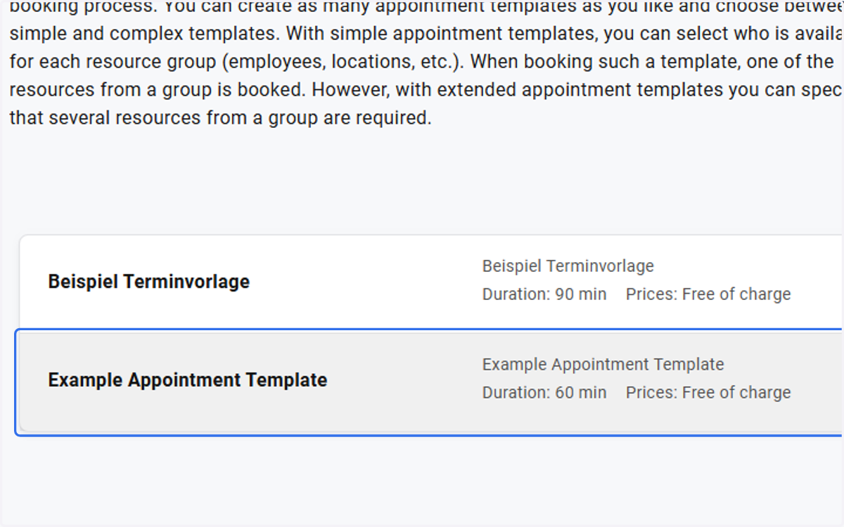 Choose the appointment template you want to configure