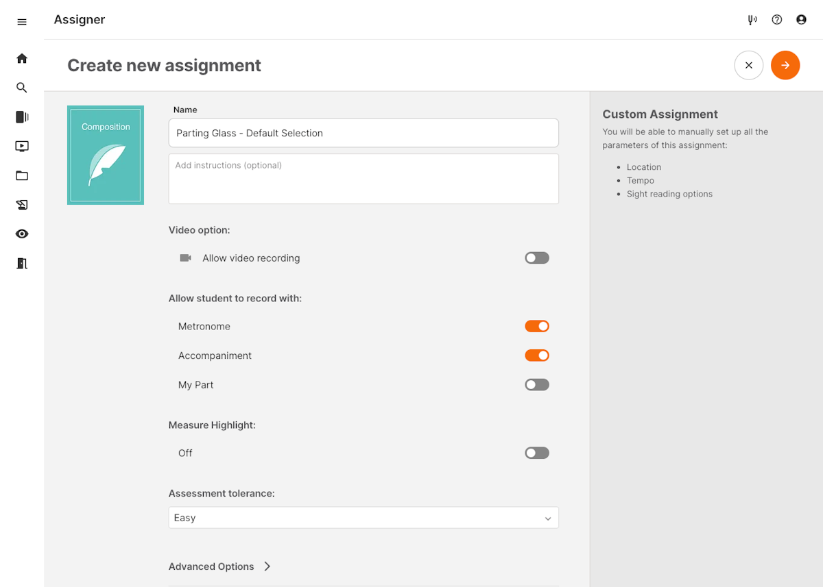 The Create new assignment page appears. 