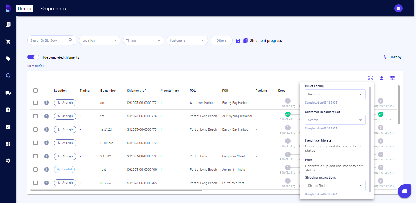 You can edit the status of a document