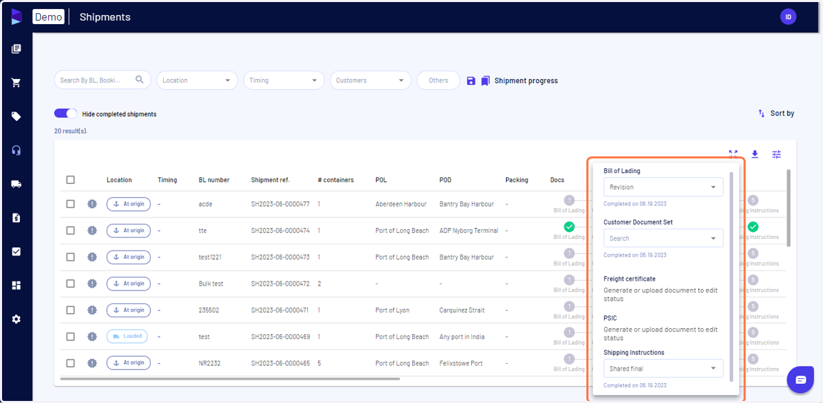 You can edit the status of a document
