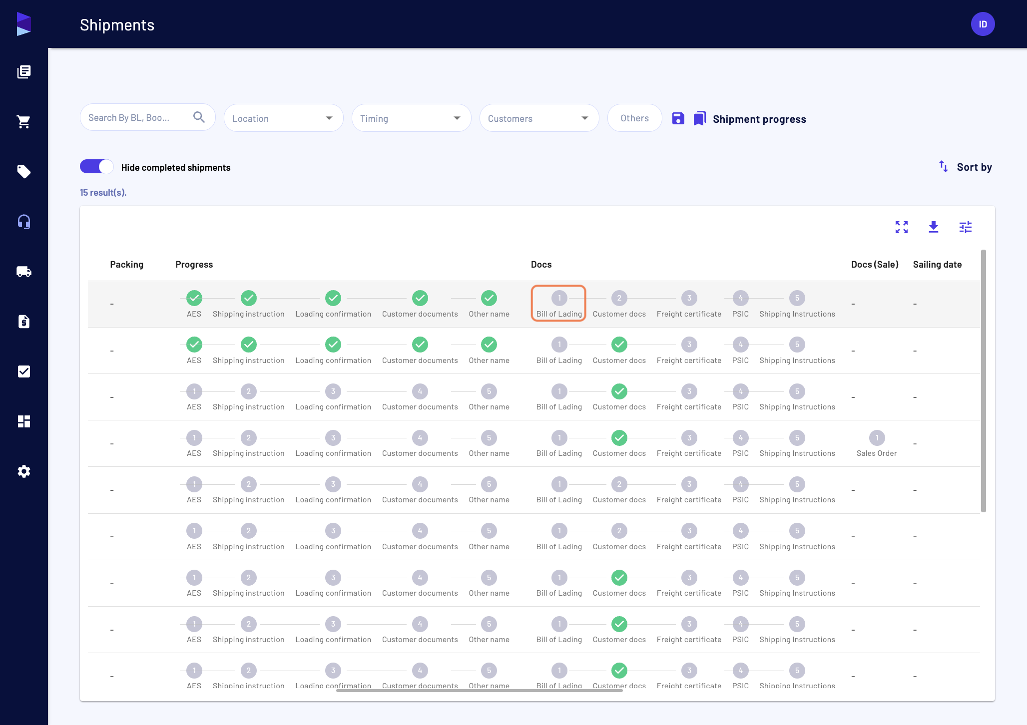 Access the "Docs" column and click on one of the steps