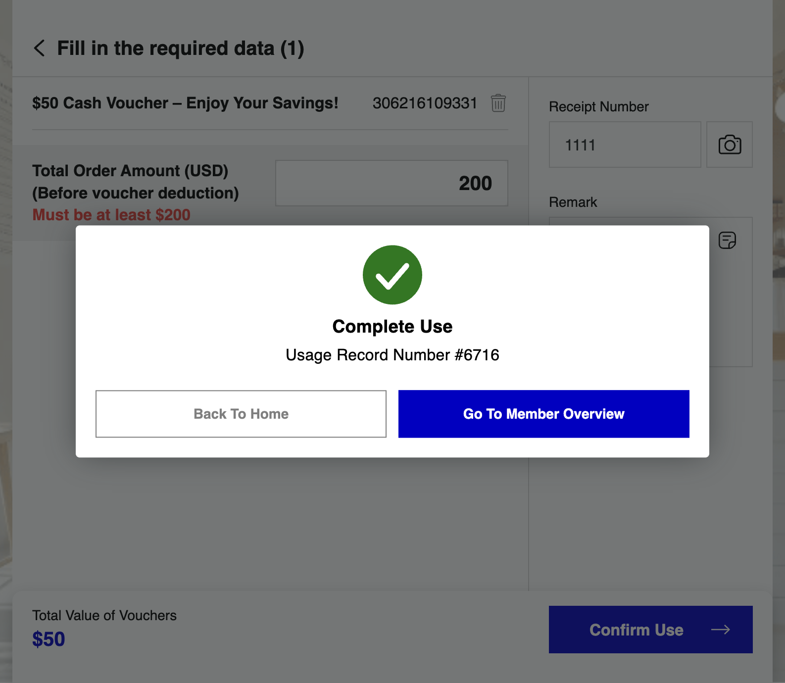 Voucher Usage Completed