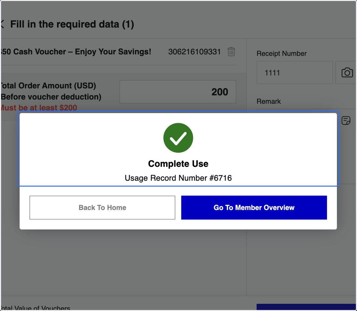 Voucher Usage Completed