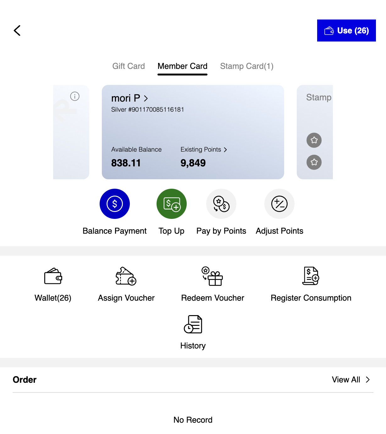 After selecting the Member ID, you will be directed to the Member Profile Overview page. Click "Use" icon