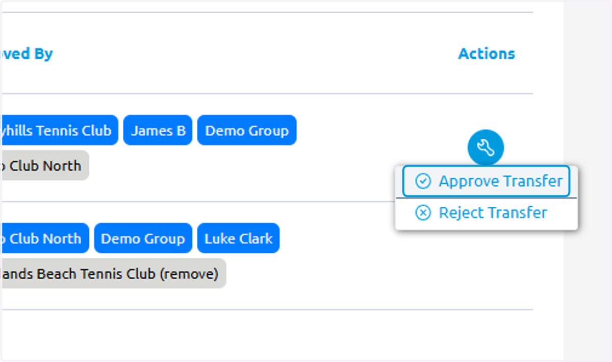 Click on Approve Transfer