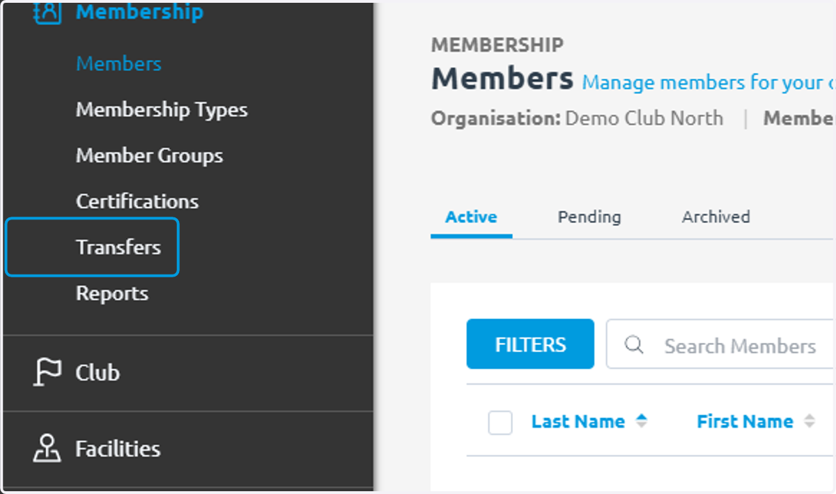 Click on Transfers