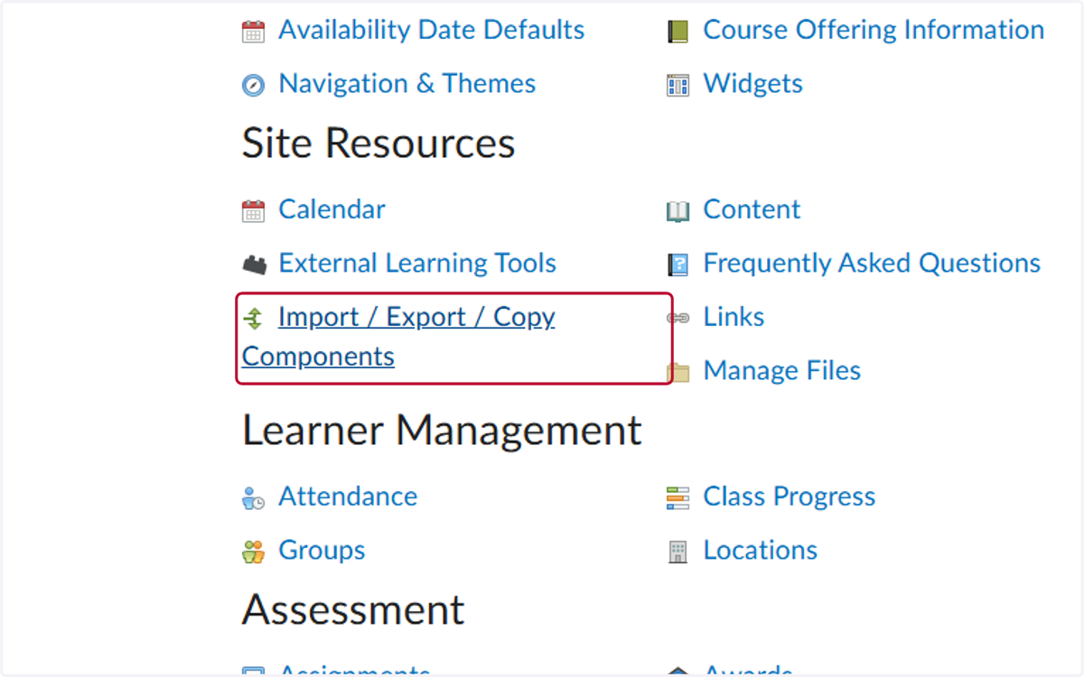 Click on Import / Export / Copy Components