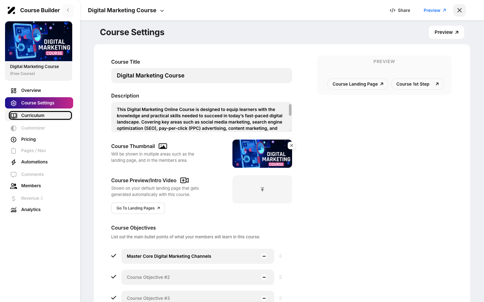 Step 3: Click on Curriculum on the sidebar.