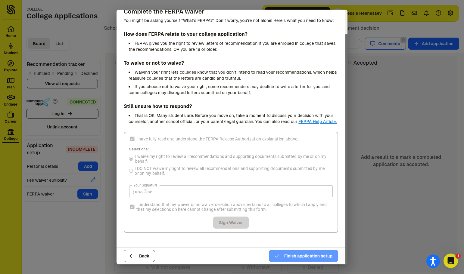 Click on Finish application setup