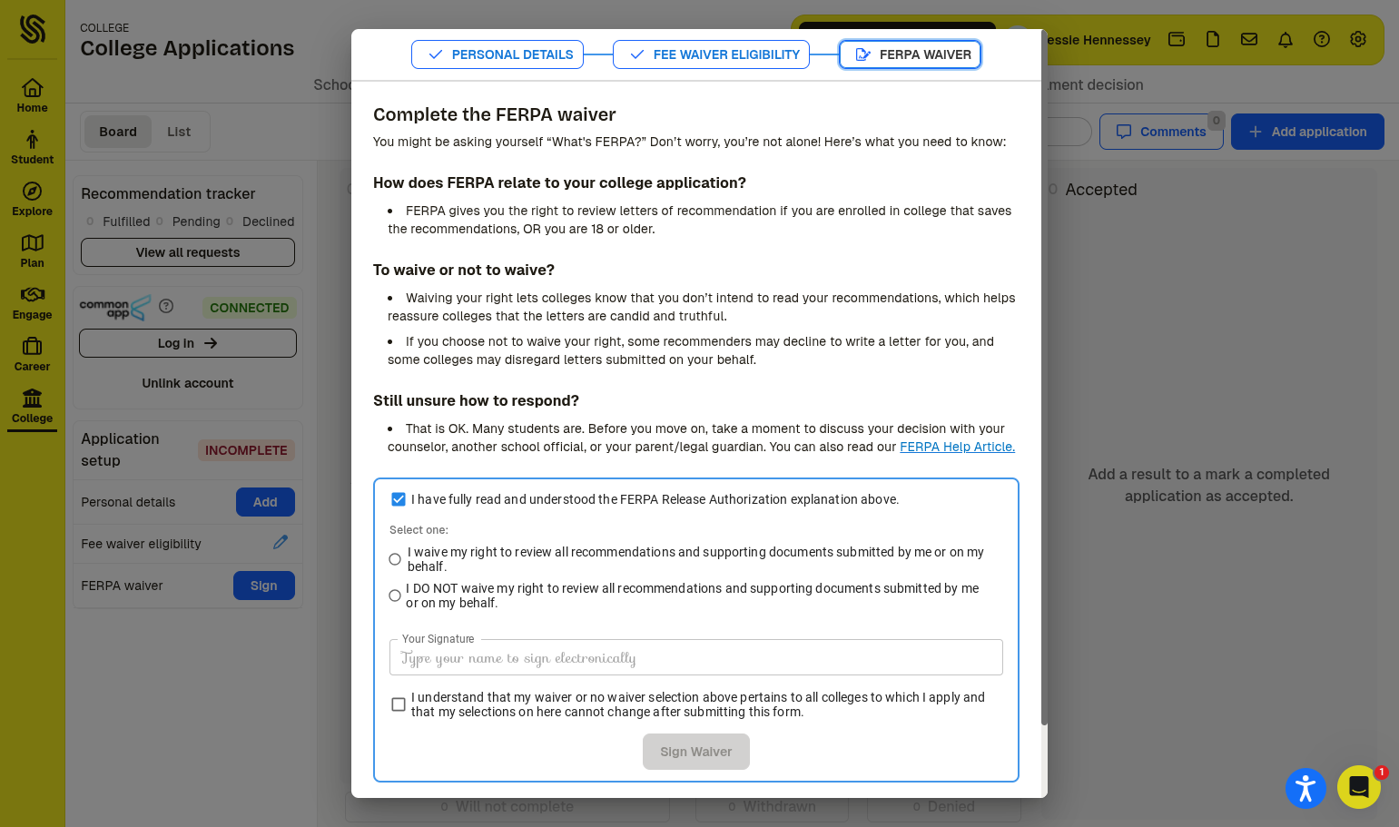 Check I have fully read and understood the FERPA Release Authorization explanation above.