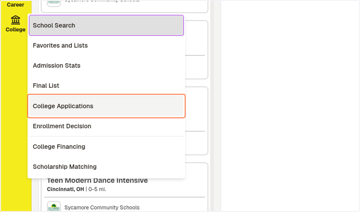 Click on College Applications