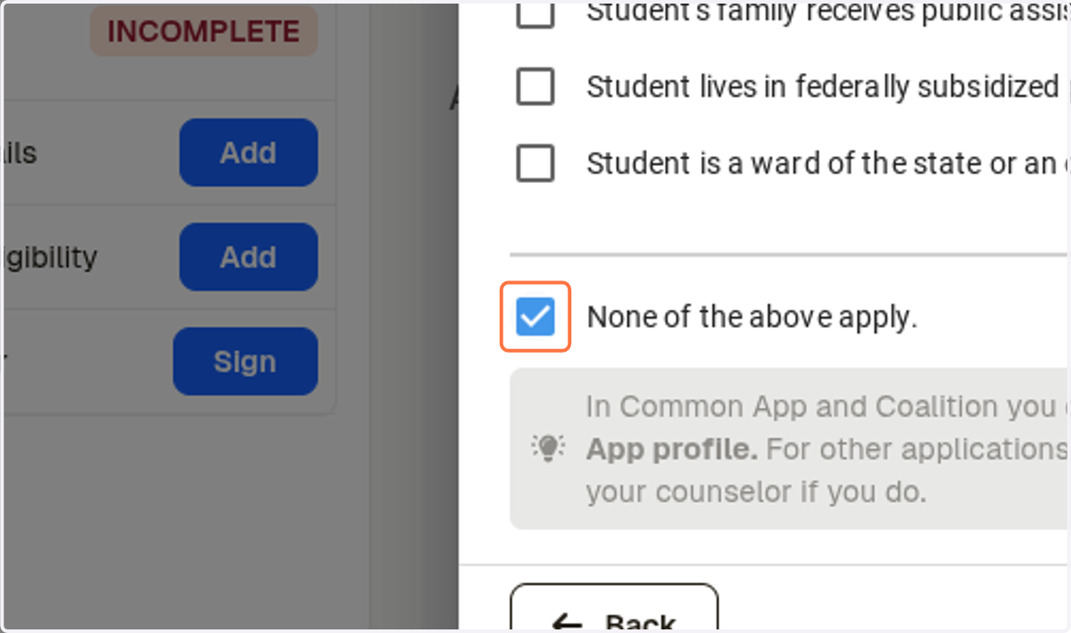 Select the option that applies to you.