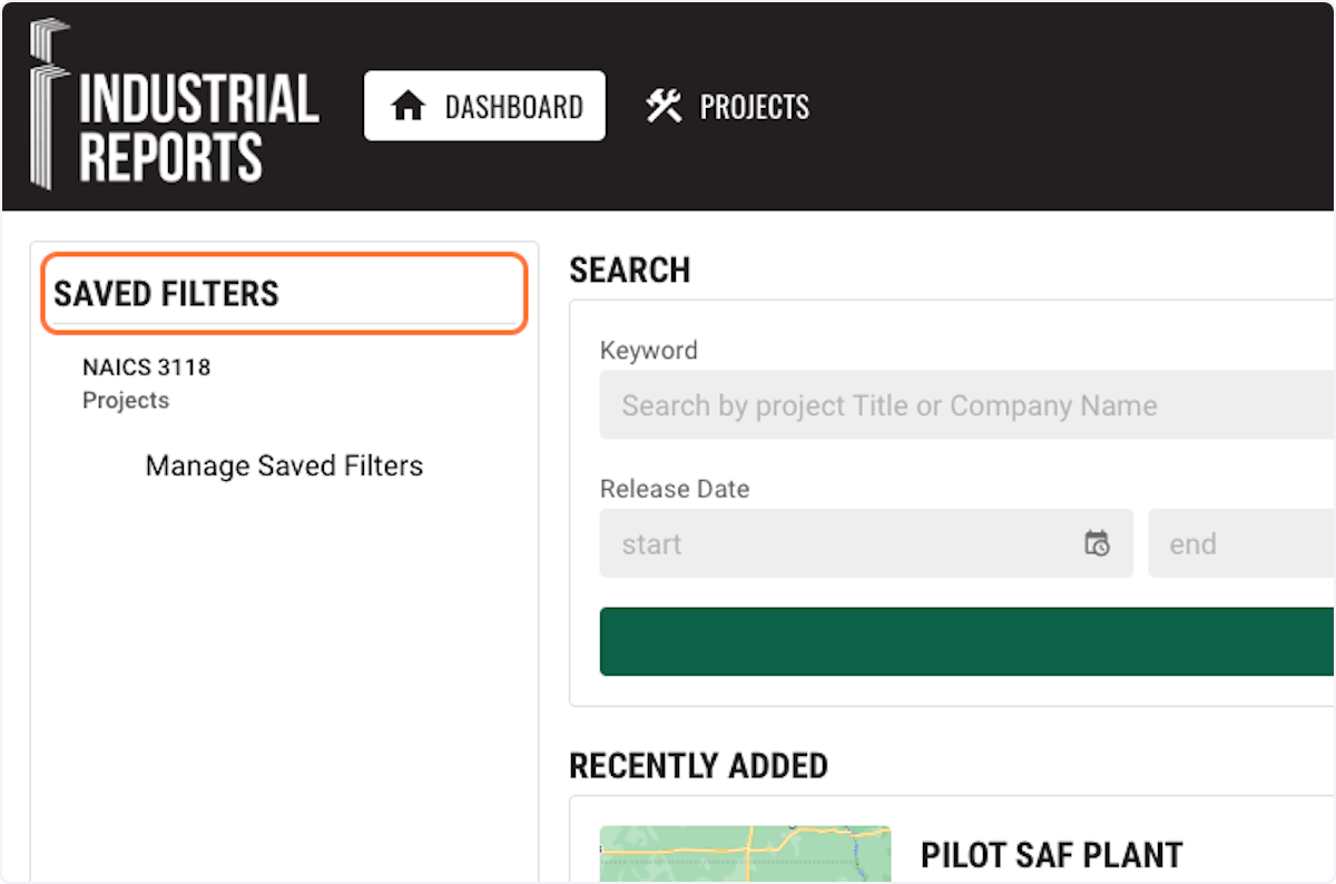 Your saved filters will be displayed on the left side of the dashboard.